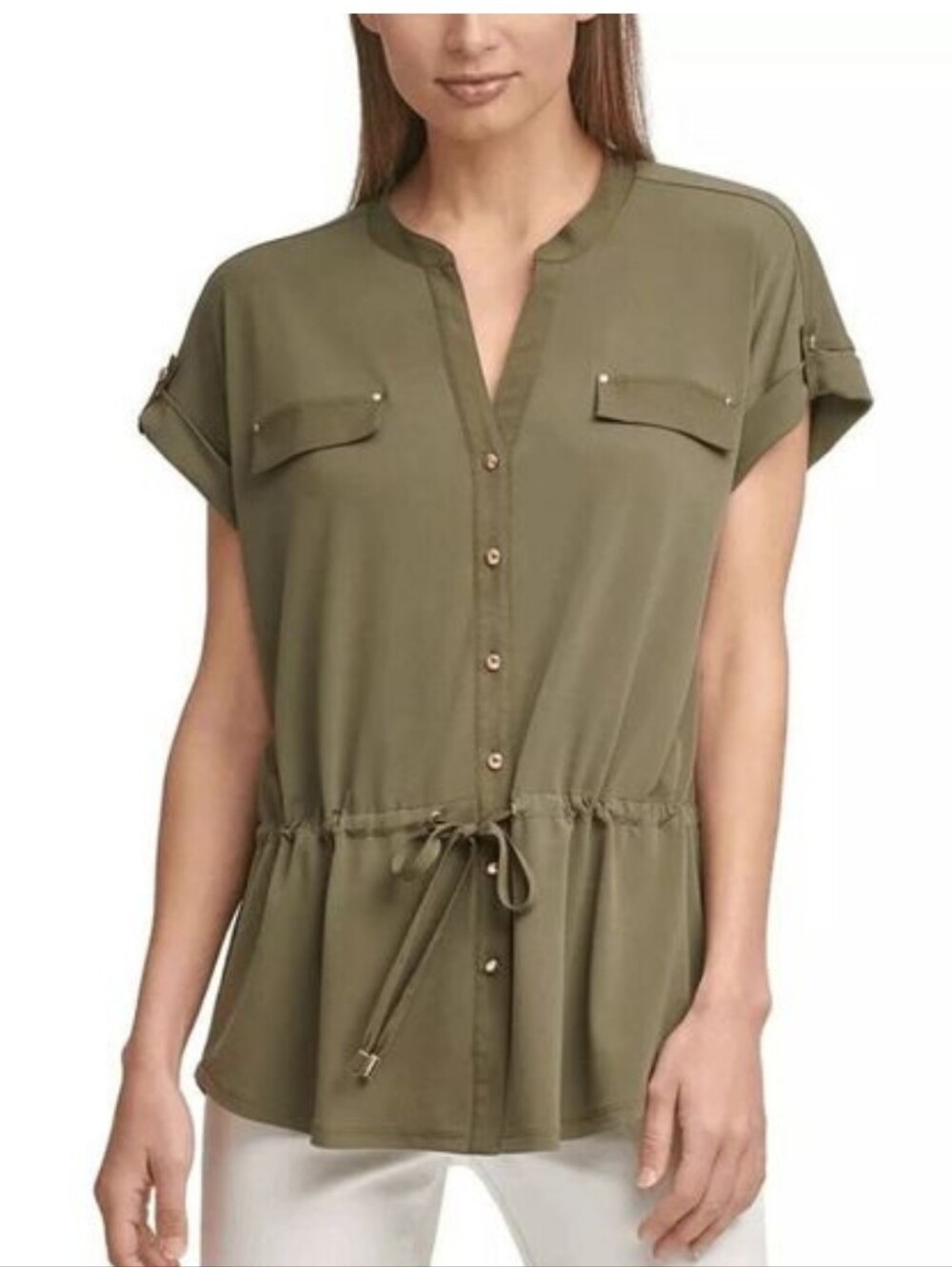 Calvin Klein Olive Green Button-Front Women's Top